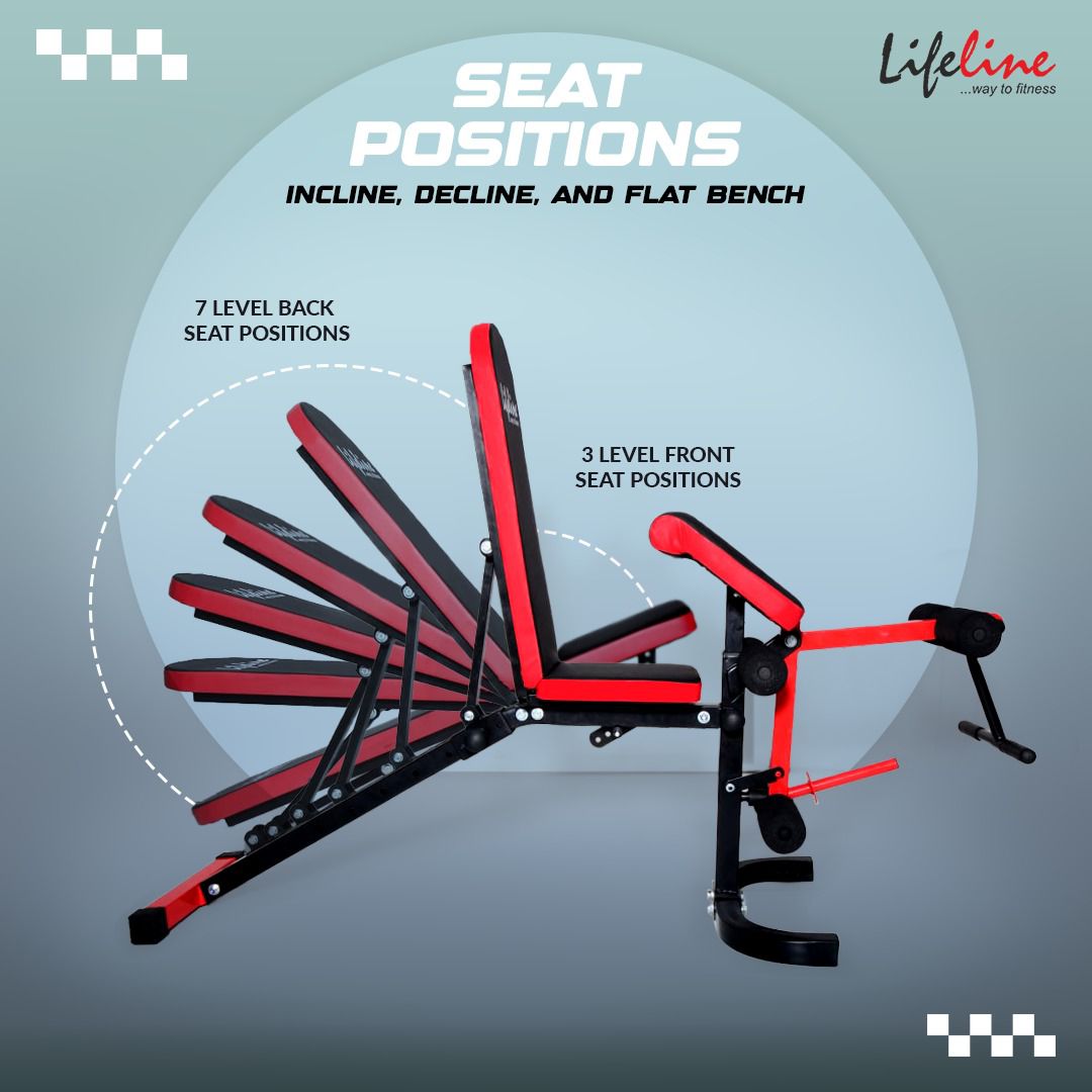Adjustable Bench with Preacher Curl and Leg Extensions - Nfinity | Fitness and gym equipment | Dumbbells | Plates